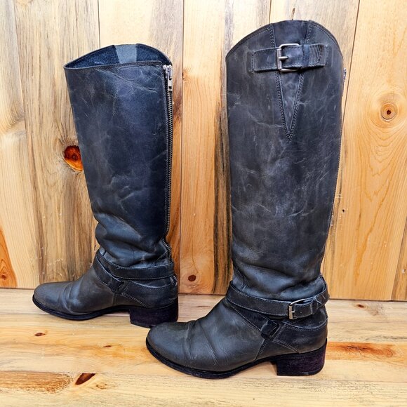 Charles David Grey Italian Leather Knee High Boots Size 8 - Picture 3 of 7